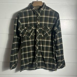 KUHL - Men's Green Plaid Flannel Long Sleeve Pearl Snap Shirt - Size Large